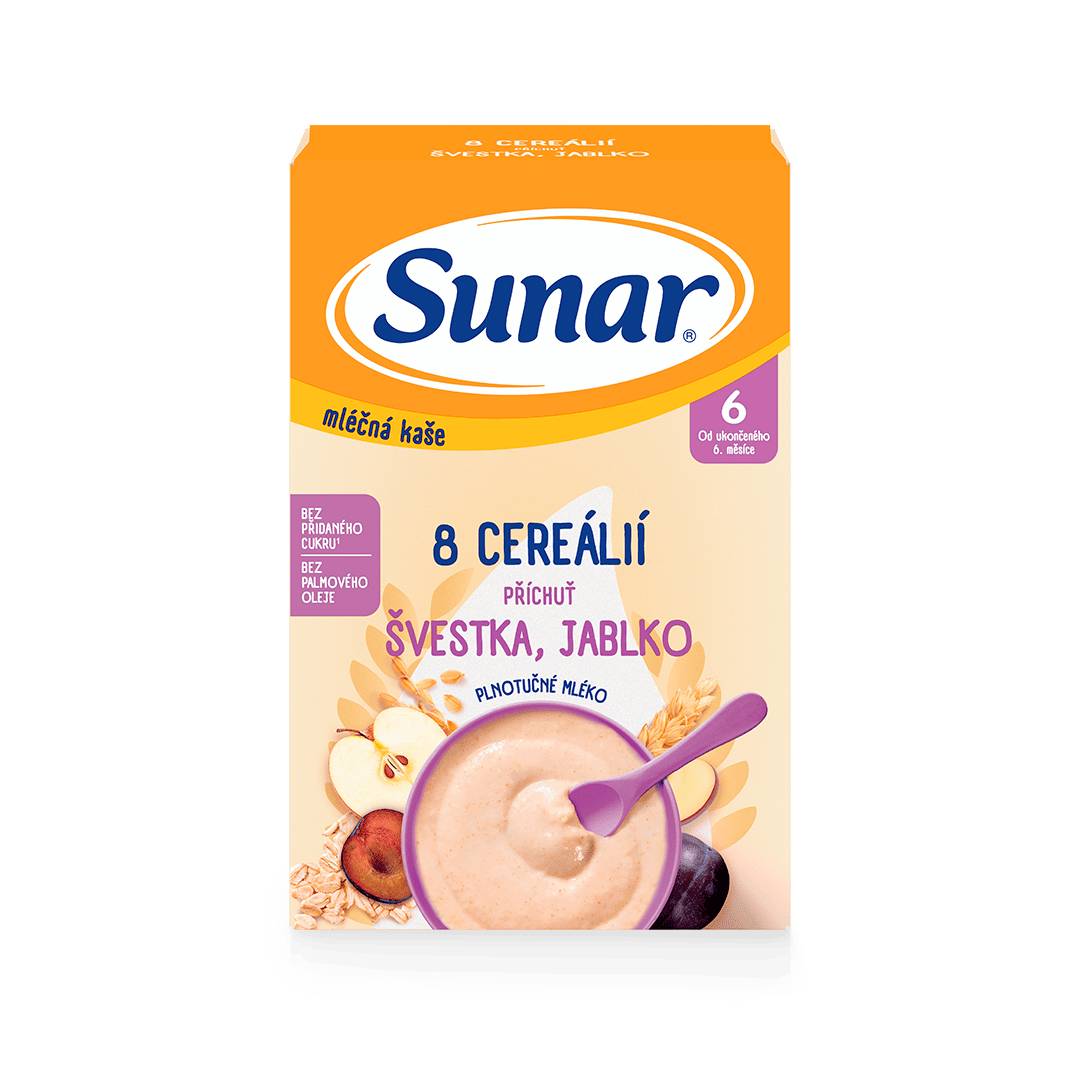 Mléčná kaše s 8 cereáliemi švestka, jablko