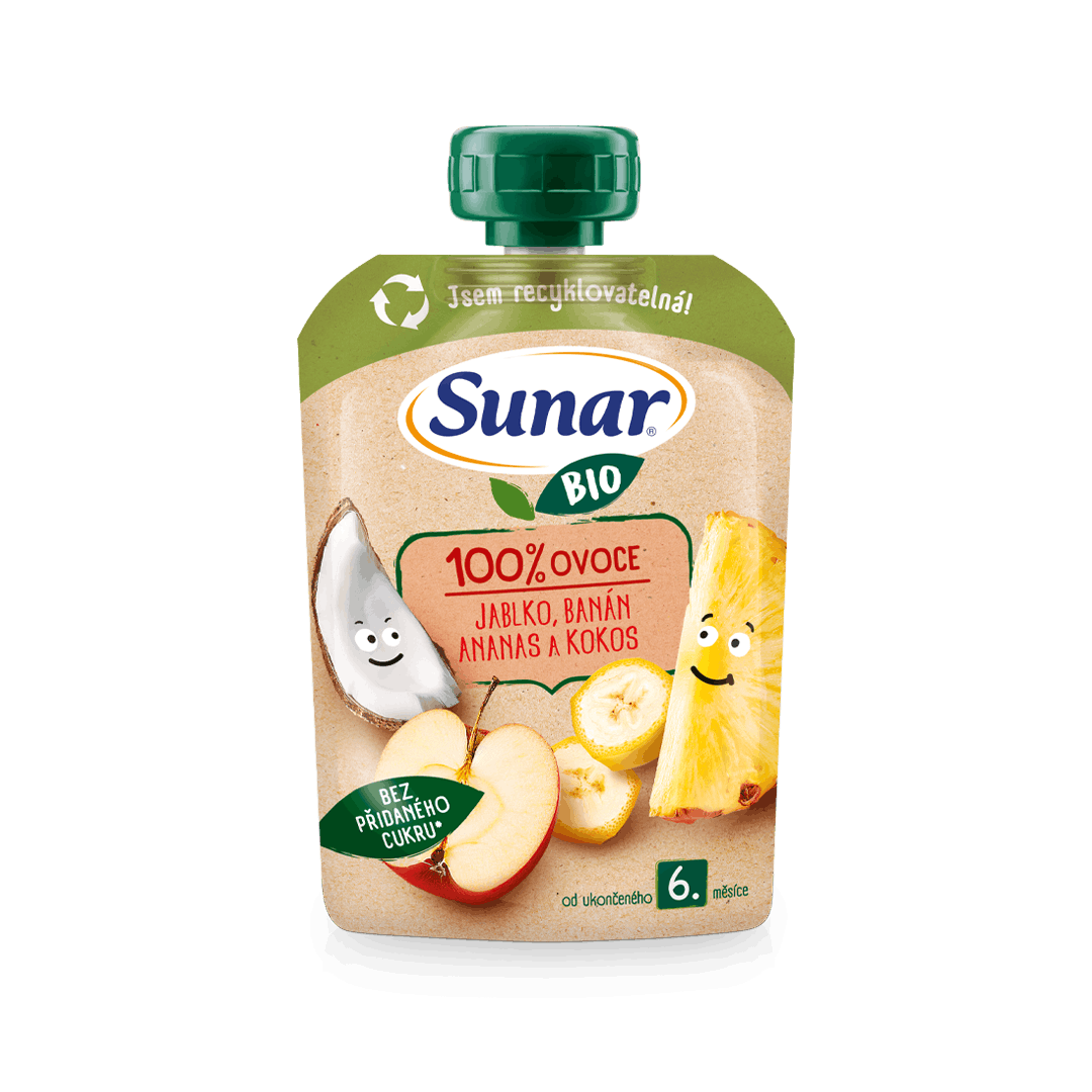 100% ovoce jablko, banán, ananas a kokos