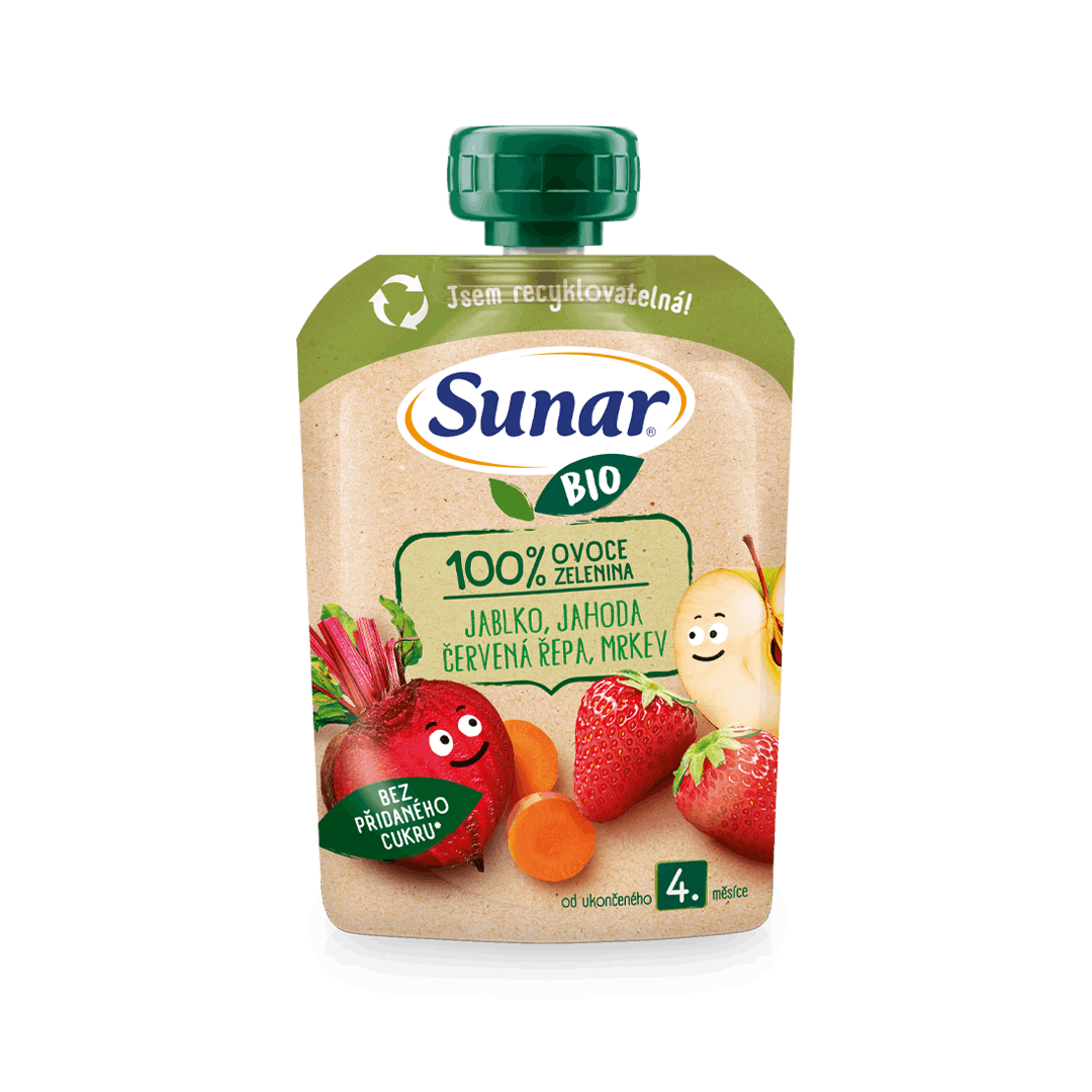 100% ovoce a zelenina jablko, jahoda, červená řepa a mrkev